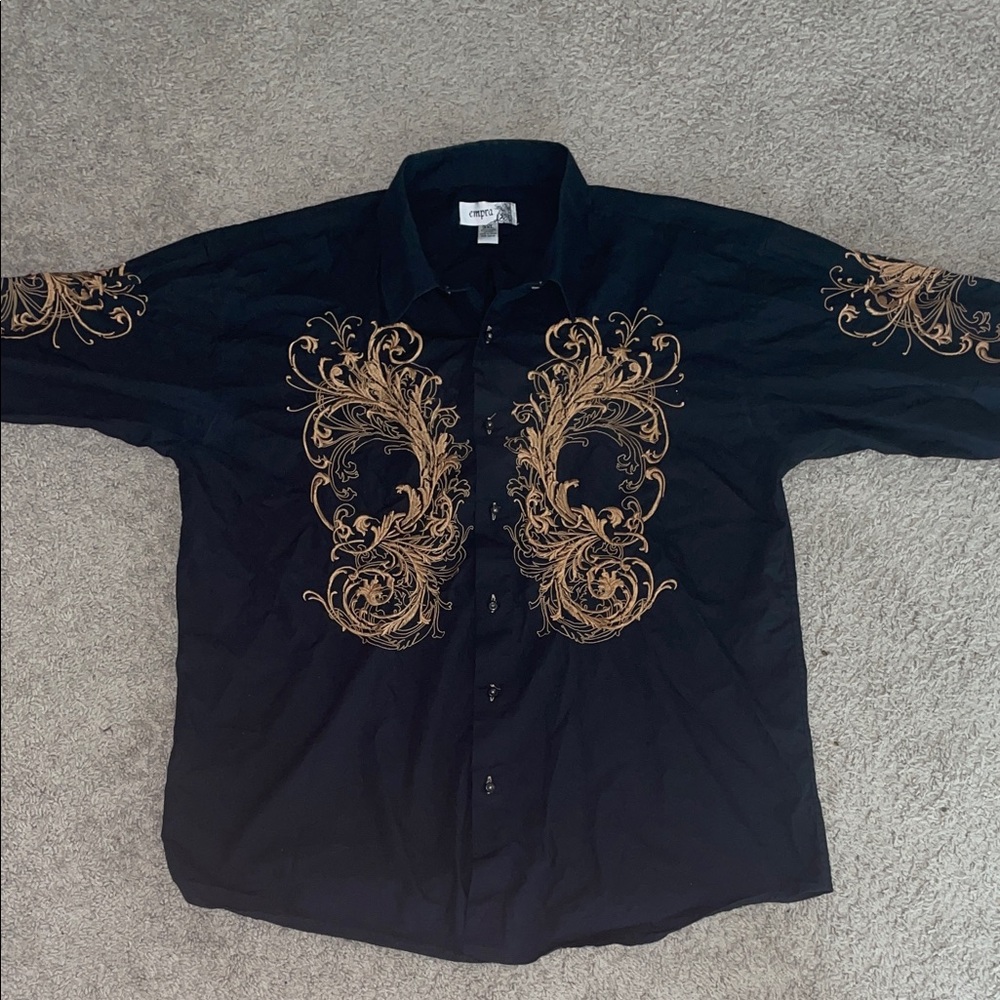 Men's Black Shirt with Gold Embroidery
